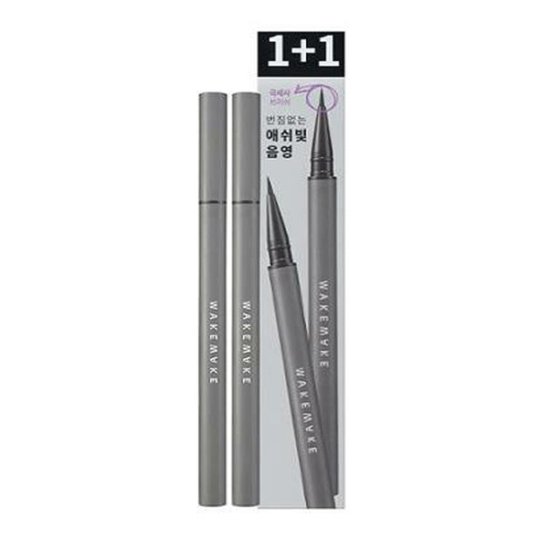 Wakemake Real Ash Brush Eyeliner Korean Makeup Liquid Eyeliner SmudgeProof UltraFine Tip 0.04 Oz Pack Of 2