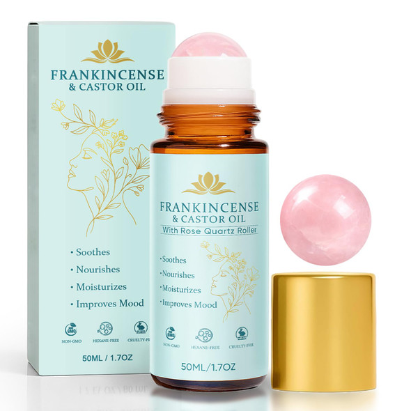 Peehss Castor Oil And Frankincense Roll On Rose Quartz Roller Ball Organic 1.7 Fl Oz