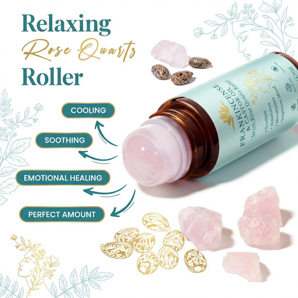 Peehss Castor Oil And Frankincense Roll On Rose Quartz Roller Ball Organic 1.7 Fl Oz
