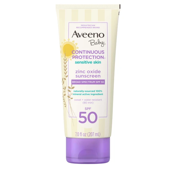 Aveeno Baby Continuous Protection Zinc Oxide Mineral Sunscreen Lotion For Sensitive Skin Broad 7 Fl. Oz