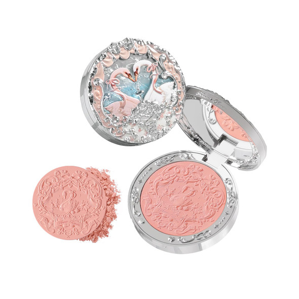 Flower Knows Swan Ballet Embossed BlushWarm Peachy Pink Matte Powder Blush For CheeksBuildable