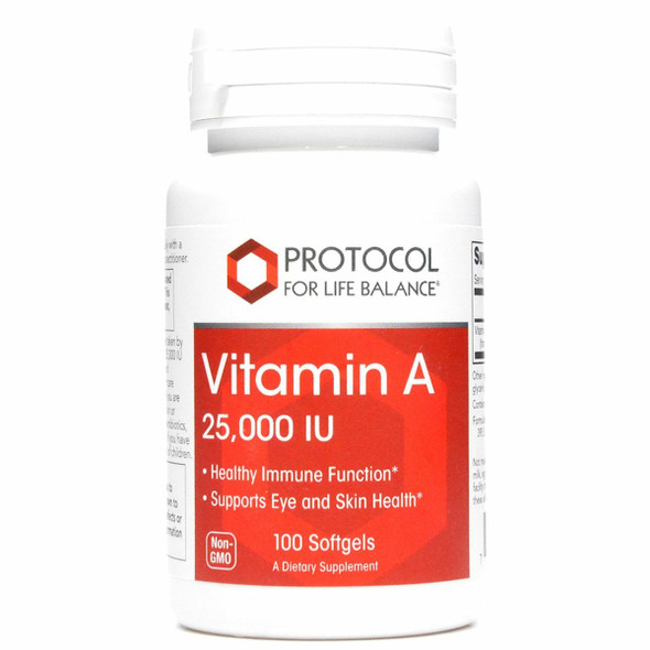 Vitamin A 25,000IU 100 gels by Protocol For Life Balance