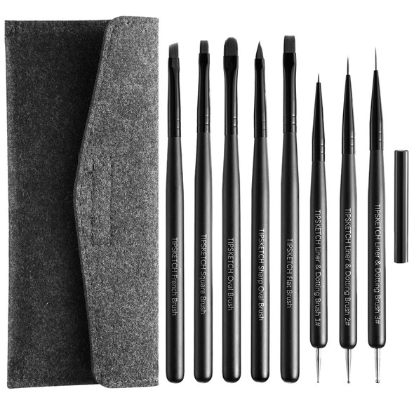 Tipsketch Nail Art Liner Brushes With Caps and BagDouble ended Thin Liner 5Pcs