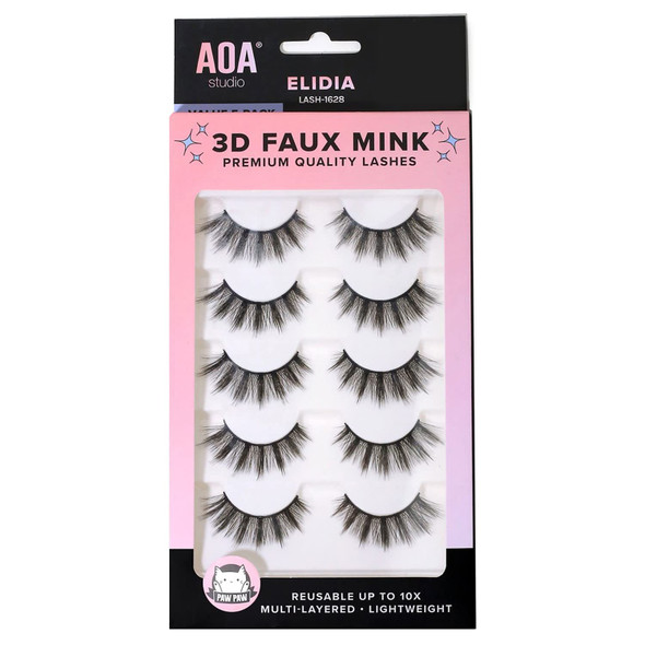 Aoa Studio 3D False Eyelash 5 Pairs Natural Handmade Eyelashes Natural Volume Reusable