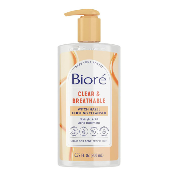 Biore Clear & Breathable Cooling Cleanser With Witch Hazel Salicylic Acid Treatment For Oily Skin Gently Exfoliates Helps Clear Breakouts Cooling Sensation