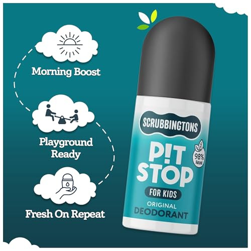 ScrubbingtonS Pit Stop Kids Natural Deodorant Roll On 2X 98% Natural Ingredients 2.54 Fl Oz
