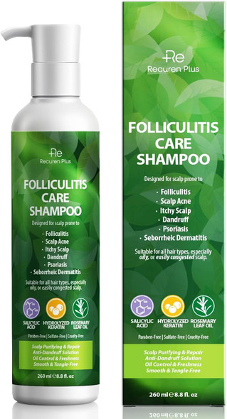 Recuren Plus Folliculitis Treatment AntiFungal Scalp Shampoo: Antifungal Scalp Cleanser For Seborrheic Dermatitis