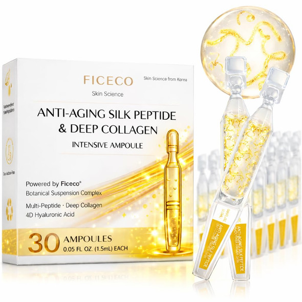 Ficeco Glow Intensive Silk Peptides Serum for Face Korean Anti Aging Hydrating Ampoule with Multi Peptide Collagen Niacinamide 4D Hyaluronic Acid for Wrinkles Fine Lines and  Radiance