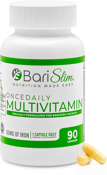 BariSlim Once Daily Bariatric Multivitamin Capsule - 60mg of Iron - Bariatric Vitamin & Supplement for Post WLS Surgery Including Gastric Bypass & Gastric Sleeve