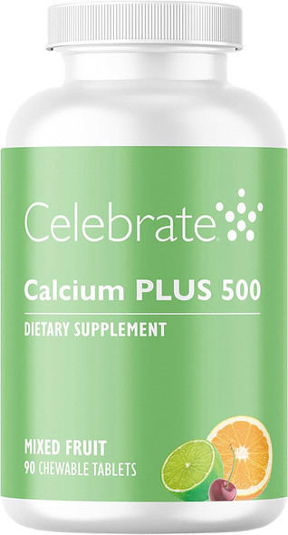Celebrate Vitamins Calcium Plus - 500mg Calcium Citrate, 333 IU Vitamin D3 & 34mg Magnesium for Post Bariatric Surgery - Gluten-Free & Sugar-Free - 90 Chewable Tablets