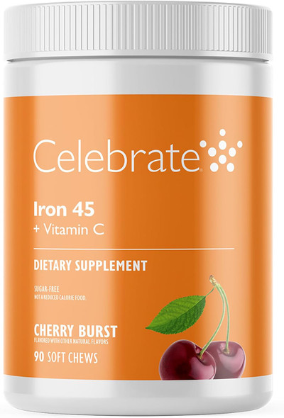 Celebrate Vitamins Iron Supplement with Vitamin C - 45mg Iron, 60mg Vitamin C, Bariatric Vitamins for WLS Patients, Vertical Sleeve & Gastric Bypass Surgery - Cherry Burst