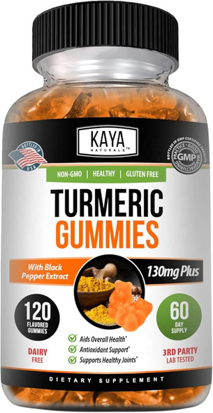 Kaya Naturals Turmeric Supplements Gummies  Pure Nature Turmeric Curcumin  Ginger Gummies  Black Pepper Extract