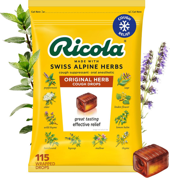 Ricola Original Herb Cough Drops 115 Count Made with Menthol Cough and Sore Throat Relief Herbal Throat Lozenges