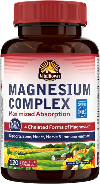 Vitalitown Magnesium Complex Supplement 500mg | Magnesium Glycinate, Malate, Taurate & Citrate - Chelated High Absorption & Gentle on Stomach - Vegan Non-GMO