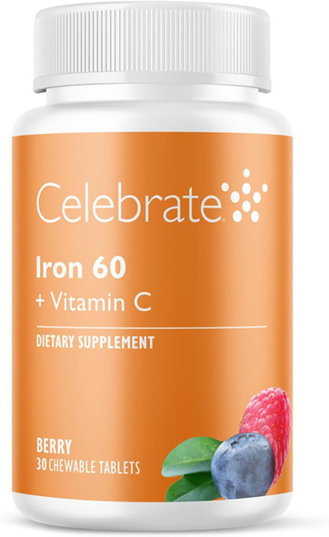 Celebrate Vitamins Iron Supplement with 60mg Iron & Vitamin C – Bariatric Patients, Gastric Bypass & Sleeve Gastrectomy Support – 30 Tablets for Post-Surgery Health Maintenance