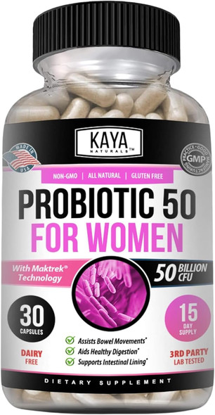 Kaya Naturals Probiotic 50 Billion CFU Probiotics for Women Probiotics for Men and Adults Natural  Gut Health and  Immune Support Supplement  Provides Digestive Support