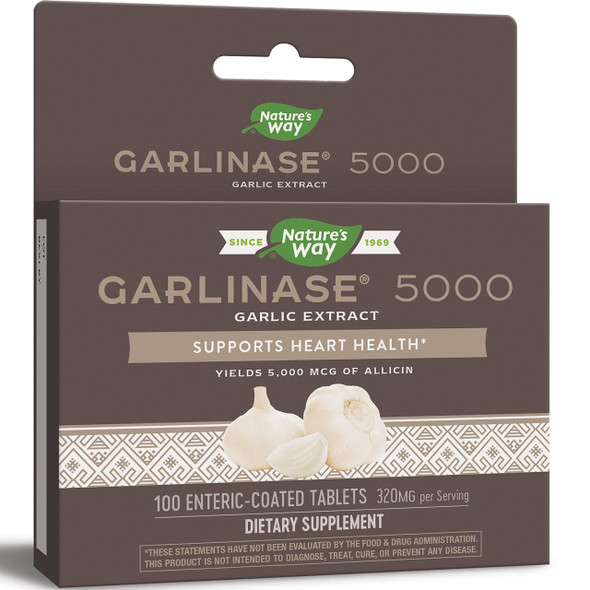 Nature's Way Garlinase 5000; 3.4% Garlic Extract Per Serving; 100 Enteric-Coated Tablets (Packaging May Vary)