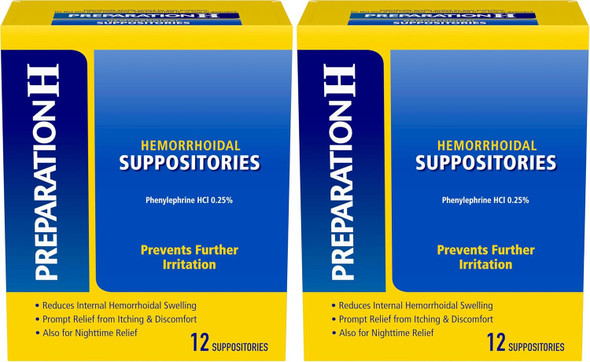 PREPARATION H Hemorrhoid Symptom Treatment Suppositories, Burning, Itching and Discomfort Relief (48 Count)