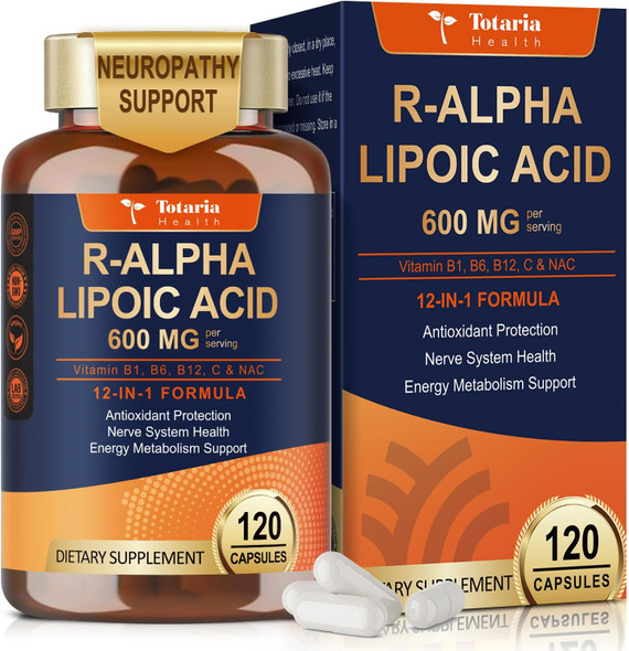 Totaria R Alpha Lipoic Acid 600mg  Stabilized ALA Supplement for Neuropathy Support Capsules  Nerve Health Nervous System and Antioxidant  Non GMO Gluten Free Vegan Safe