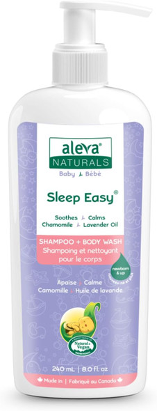 Aleva Naturals Hypoallergenic Sleep Easy Baby Hair and Body Wash for Kids and Toddlers Plant Based Organic Aloe Vera Formula with Lavender Scent Gentle on Eyes and Sensitive Skin 8 Fl Oz