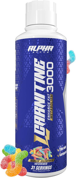 Alpha Supps L Carnitine Liquid 3000  Stimulant Free Fat Burner Supplement for Men and Women  Pre Workout Energy Boost & Muscle Recovery Zero Sugar Fat and Carbs 31 Servings Blue Gummy