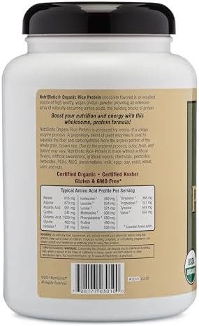 NutriBiotic Certified Organic Rice Protein Chocolate, 22.9 Oz | Low Carbohydrate Vegan Protein Powder | Raw, Certified Kosher & Keto Friendly | Made Without Chemicals, GMOs & Gluten | Easy to Digest