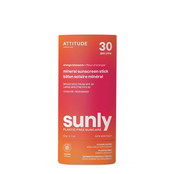 BIO SPECTRA ATTITUDE Mineral Sunscreen Stick with Zinc Oxide SPF 30 EWG Verified Plastic Free Broad Spectrum UVA/UVB Protection