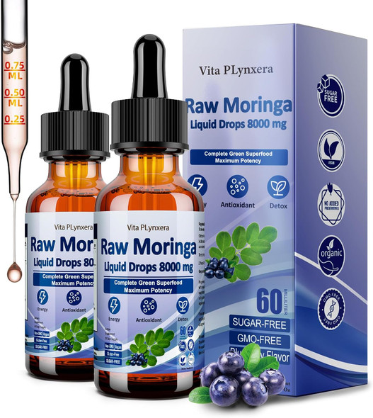 Vita PLynxera Raw Moringa Liquid Drops 800mg Organic Moringa Oleifera Leaf Extract w. Supergreens Blend of Wheatgrass Barley Grass for Antioxidant Energy & Immune High Potency Than Capsules Powder