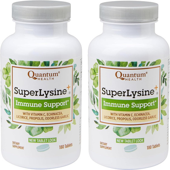 Quantum Health SuperLysine+ 1500mg L lysine Immune Support 180 Tablets  Essential Amino Acid Vitamin C Echinacea Licorice Bee Propolis and  Odorless Garlic Daily Formula