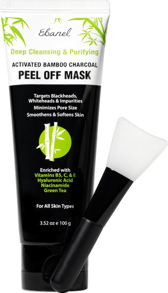 Ebanel  Peel Off Face Mask Applicator Set Deep Pore Cleansing Mask  Pore Minimizer Blackhead Remover with Niacinamide Hyaluronic Acid Vitamin C Green Tea Black Masks Peel Off Gel Mask