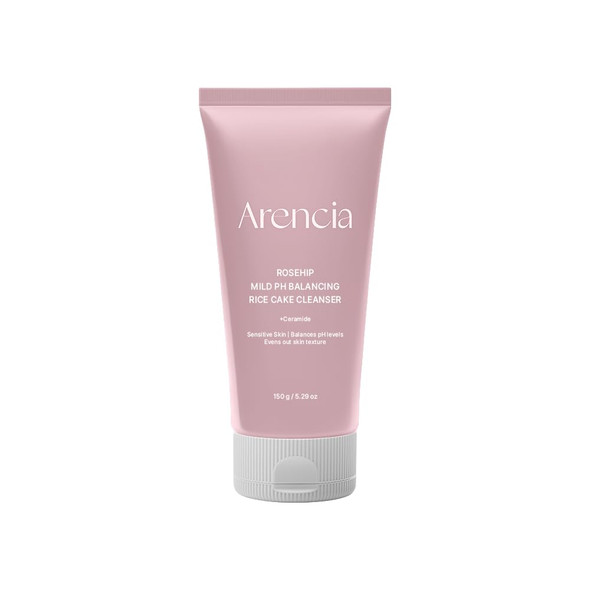 ARENCIA Rosehip Rice Cake Cleanser, pH Balancing Face Wash with Ceramide for Sensitive Skin, 150ml / 5.07 fl oz