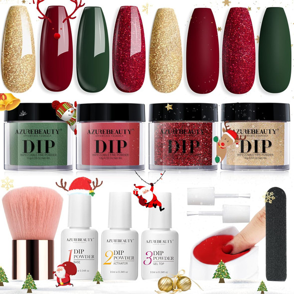 AZUREBEAUTY 4 Colors Fall Dip Powder Nail Kit Starter Yellow Brown 12 Pcs Acrylic Dip Powder Liquid Set
