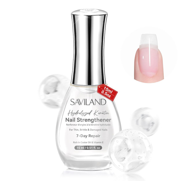 SAVILAND Nail Strengthener and Growth for Weak & Thin Nails, Sheer Pink | Natural Concealer Foundation Polish, Air Dry Nail Repair for Damaged Nails, Strengthening Polish for Fingernails & Toes 15ml