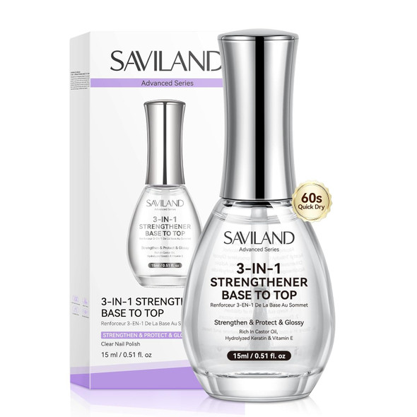 SAVILAND Nail Strengthener and Growth for Weak & Thin Nails, Sheer Pink | Natural Concealer Foundation Polish, Air Dry Nail Repair for Damaged Nails, Strengthening Polish for Fingernails & Toes 15ml