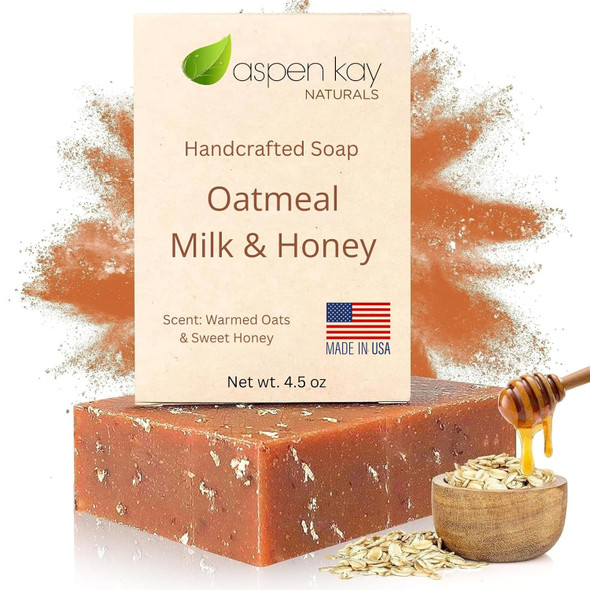 Aspen Kay Naturals Goat Milk Soap, Oatmeal Milk & Honey. Handmade, Cold Process. 4.5 oz Bar | Made with Organic Raw Honey, Goats Milk, Rolled Oats & Shea Butter - Exfoliating Soap – All Skin Types
