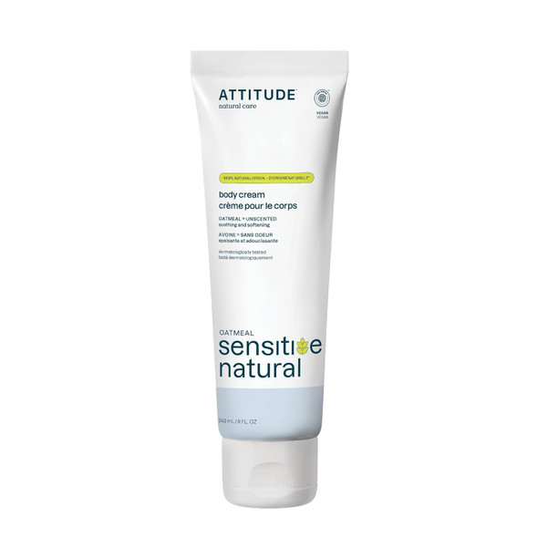 ATTITUDE Body Cream for Sensitive Skin with Oat, EWG Verified, Dermatologically Tested, Vegan, Extra Gentle, 8 Fl Oz
