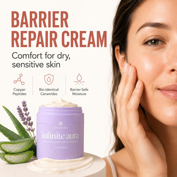 Bohemia Skin Infinite Aura Copper Peptide Cream - Face Moisturizer with GHK-Cu Copper Peptides for Face - Barrier Support Firming Look for Dry Sensitive Skin - Bio-Identical Ceramides 1.7 oz