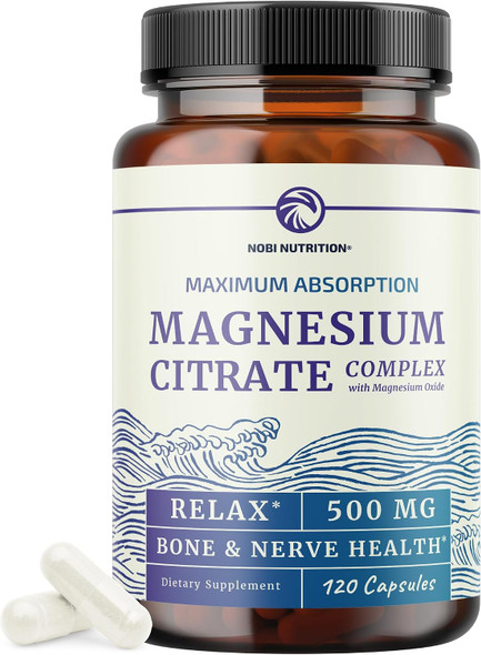 Magnesium Citrate Complex 500 MG Constipation Calm & Relaxation Support | High Absorption Magnesium Supplement Digestion Support Citrato de Magnesio, Non-GMO & Soy-Free, 120 Mag Citrate Capsules