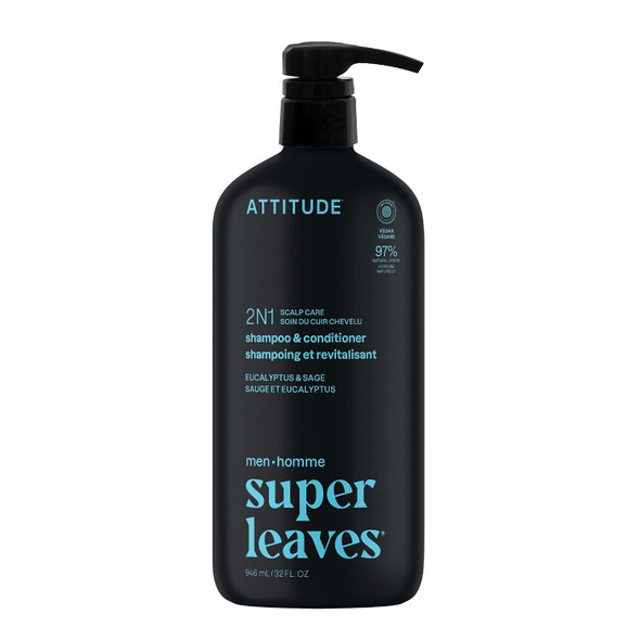 BIO SPECTRA ATTITUDE Mens Shampoo and Conditioner 2-in-1 Volumizing for Thin Hair With Rosemary and Rice Protein
