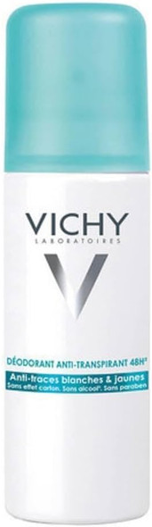 Vichy 48 HR No Trace Aerosol Anti-Perspirant Spray, No White Marks or Yellow Stains, Alcohol-Free Deodorant for Sensitive Skin and All Skin Types, 125ml