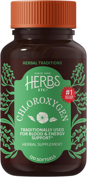Herbs Etc. ChlorOxygen Chlorophyll Concentrate Softgels High Potency Chlorophyll for Detoxification Support