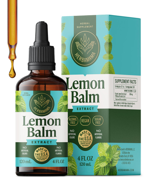 HERBAMAMA Lemon Balm Tincture Relaxation & Calm Support Lemon Balm Extract Nervous System Support Liquid