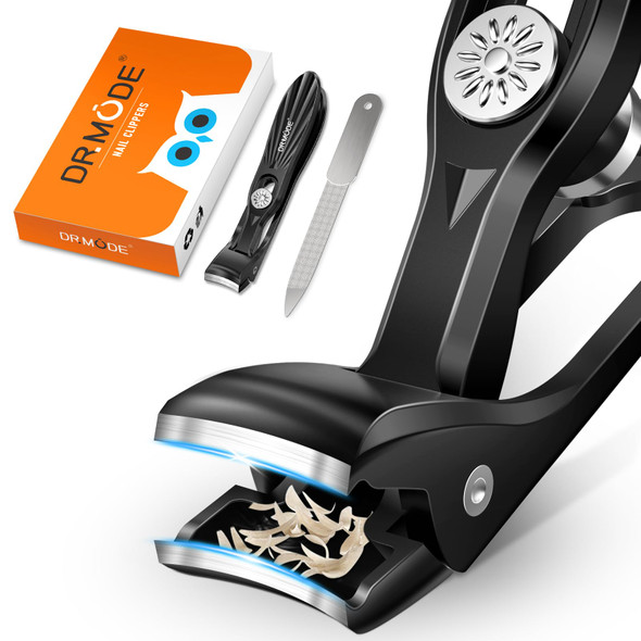 DRMODE Nail Clippers for Thick Nails, Angled Head toenail Clippers for Seniors | Wide Jaw Opening Toenail Clippers for Thick Toenails Heavy Duty Fingernail Clipper with Catcher Long Handle - Black