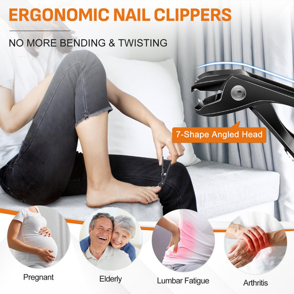 DRMODE Nail Clippers for Thick Nails, Angled Head toenail Clippers for Seniors | Wide Jaw Opening Toenail Clippers for Thick Toenails Heavy Duty Fingernail Clipper with Catcher Long Handle - Black