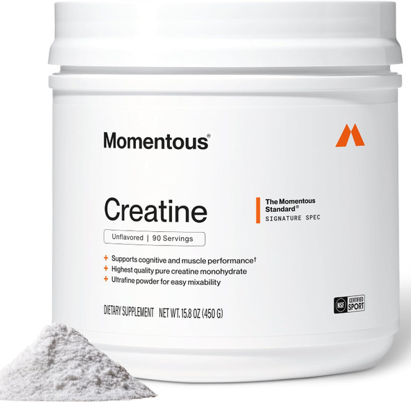 Momentous Creatine Monohydrate Powder  5g per Serving, Unflavored | Supports Lean Muscle Strength Recovery and Cognitive Function NSF Certified for Sport Non-GMO and  Gluten-Free (90 Servings)