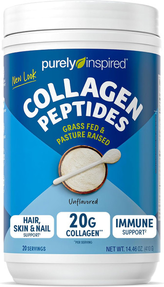 Purely Inspired Collagen Powder for Women & Men, Unflavored (20 Servings) | 20g Hydrolyzed Collagen Peptides Protein Powder - Grass-Fed & Pasture Raised Supports Hair, Nail, Skin, Bone, & Joint Health