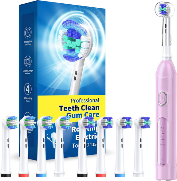 TEETHEORY Rotating Electric Toothbrush for Adults, 8 Heads 2 Types, 4 Modes, SkyBlue | Rotating Electric Toothbrush for Adults, 8 Brush Heads (2 Types), 4 Modes Deep Clean Rechargeable, 2 Min Smart Timer