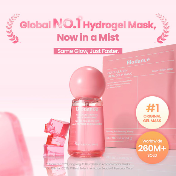 BIODANCE Collagen Peptides Jelly Serum Mist Hydrating Face Mist Plumping Anti-Aging Face Spray Sprayable Hydroge Travel Essentials & Self Care Gifts for Women Korean Skin Care | 1.69 fl.oz