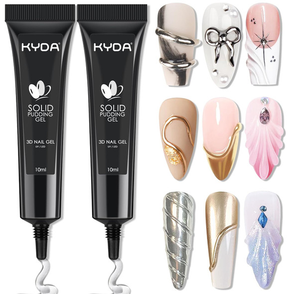 KYDA 2 Pcs 10ml Clear 3D Sculpting Nail Gel, 3-in-1 Sculpture Nail Art Gel for Carving Painting and Molding, Rhinestone Glue for Gems Diamond Jewelry Decoration