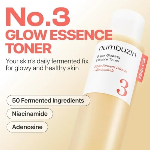 numbuzin No.3 Super Glowing Essence Toner, Jumbo Szie, Fermented Toner for Skin Glow & Texture, Bifida, Niacinamide, Hydrating, Radiance-Boosting Essence, Fragrance-Free, 10.14 fl oz (300ml)